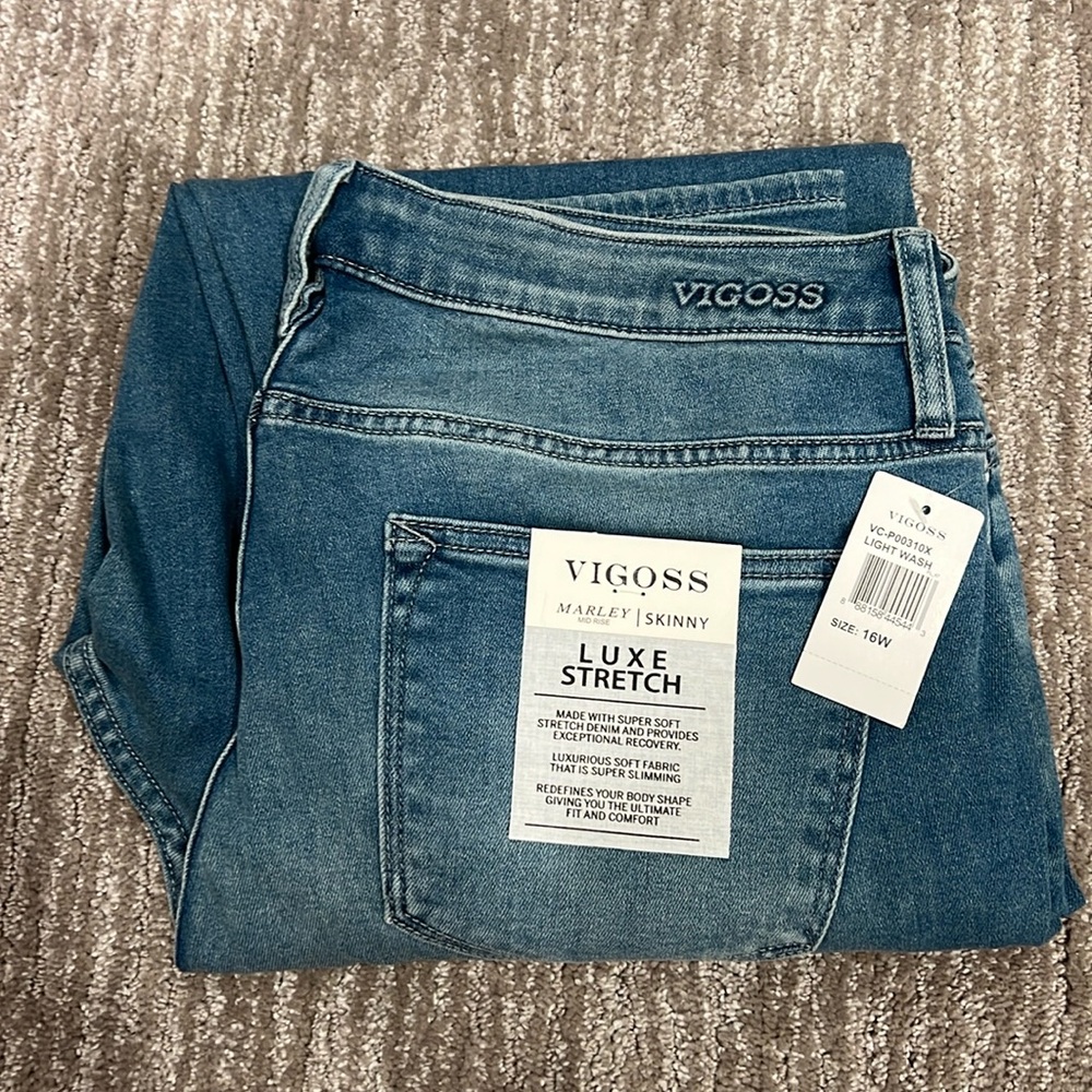 Vigoss Marley Mid Rise Skinny Jeans Light Wash Luxe Stretch Size 16W New NWT
